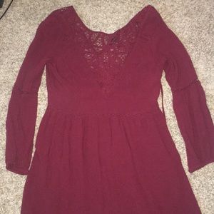 Maroon knee length long sleeve dress